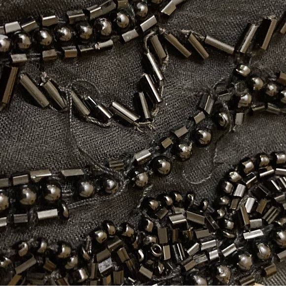 Vtg Stenay Silk Black Beaded Blouse Back Zip Scalloped Hem Sz L - Picture 8 of 10